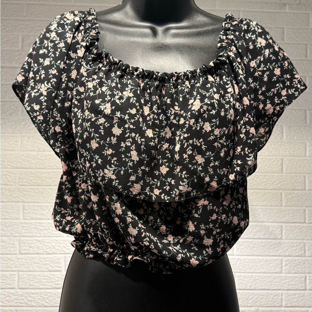 Abound Black and‎ Silver Ruffled Smocked Blouse